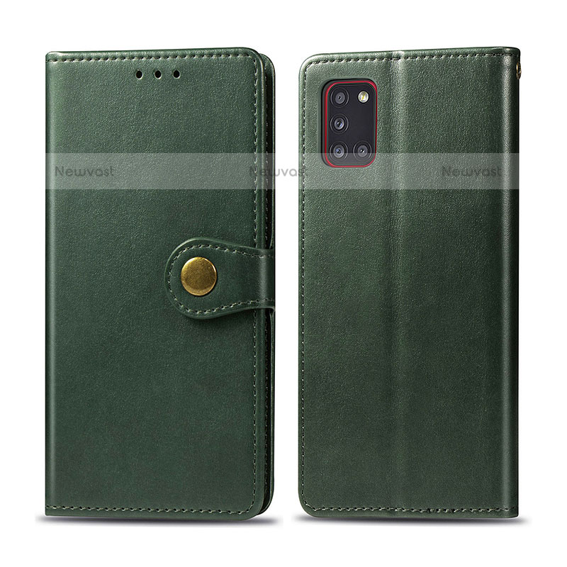 Leather Case Stands Flip Cover Holder S05D for Samsung Galaxy A31 Green