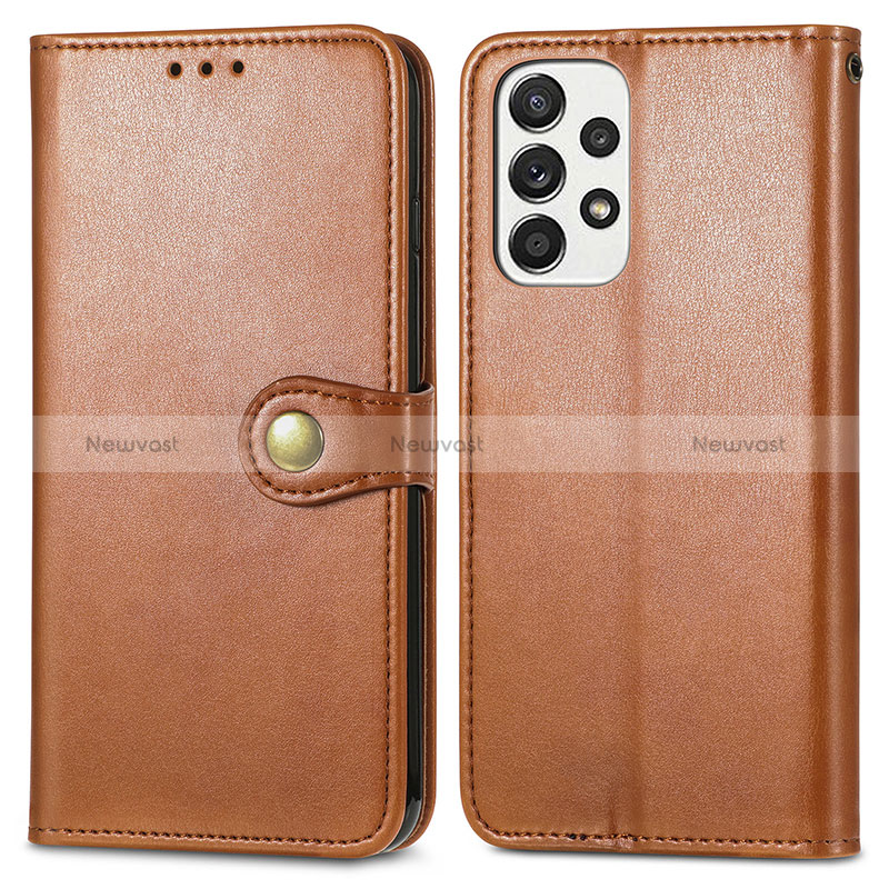 Leather Case Stands Flip Cover Holder S05D for Samsung Galaxy A33 5G Brown