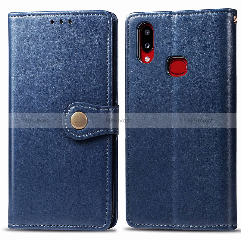 Leather Case Stands Flip Cover Holder S05D for Samsung Galaxy M01s Blue