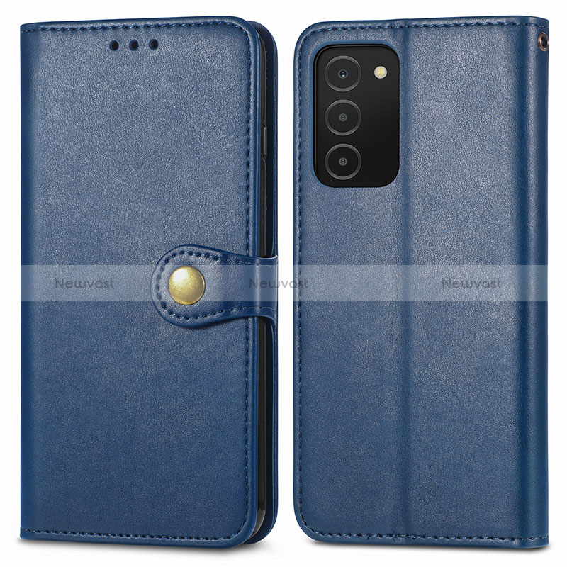 Leather Case Stands Flip Cover Holder S05D for Samsung Galaxy M02s Blue