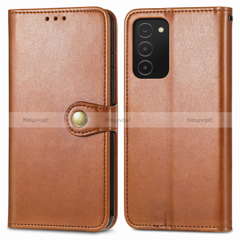 Leather Case Stands Flip Cover Holder S05D for Samsung Galaxy M02s Brown