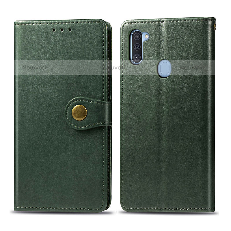 Leather Case Stands Flip Cover Holder S05D for Samsung Galaxy M11 Green