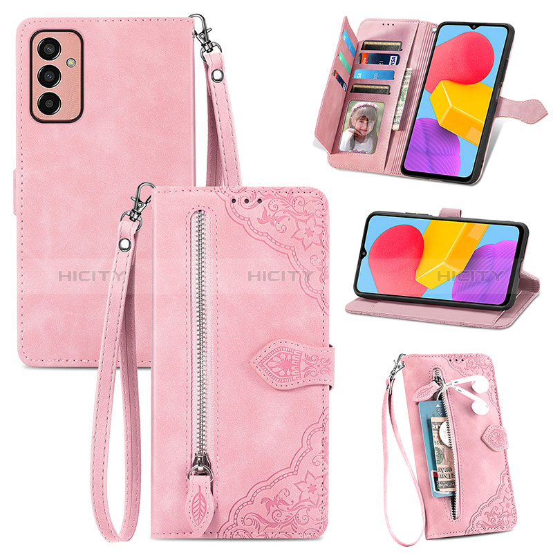 Leather Case Stands Flip Cover Holder S05D for Samsung Galaxy M13 4G Pink