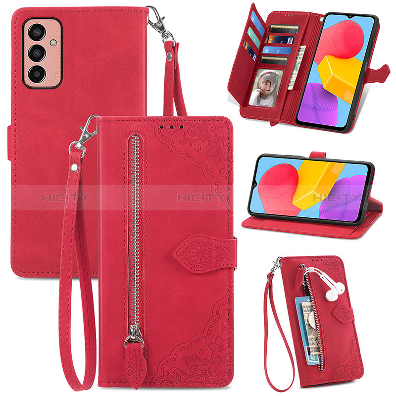 Leather Case Stands Flip Cover Holder S05D for Samsung Galaxy M13 4G Red