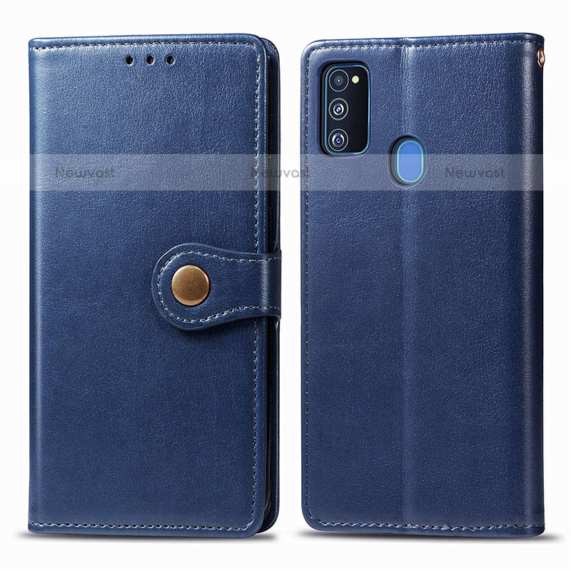 Leather Case Stands Flip Cover Holder S05D for Samsung Galaxy M21 Blue