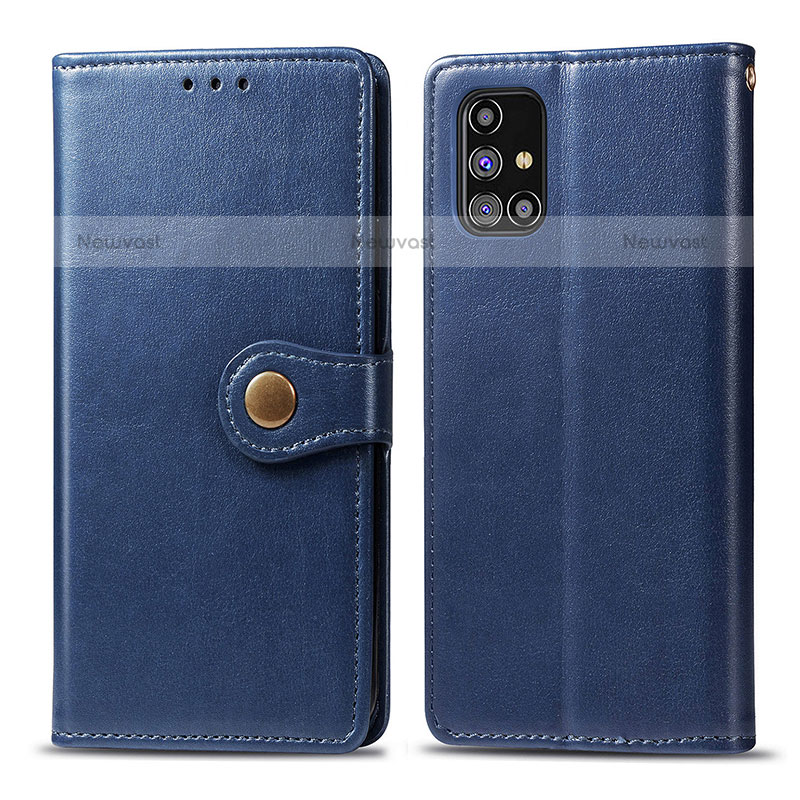 Leather Case Stands Flip Cover Holder S05D for Samsung Galaxy M31s Blue