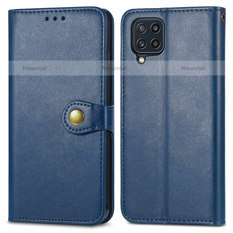 Leather Case Stands Flip Cover Holder S05D for Samsung Galaxy M32 4G Blue