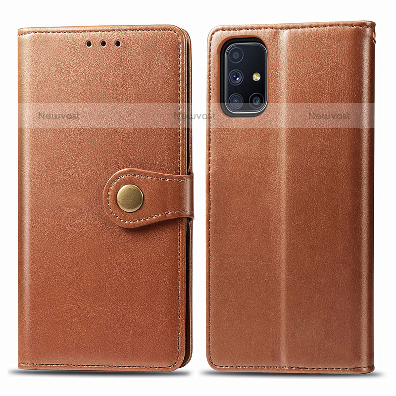 Leather Case Stands Flip Cover Holder S05D for Samsung Galaxy M51 Brown