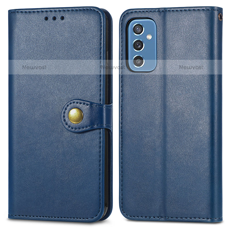 Leather Case Stands Flip Cover Holder S05D for Samsung Galaxy M52 5G Blue