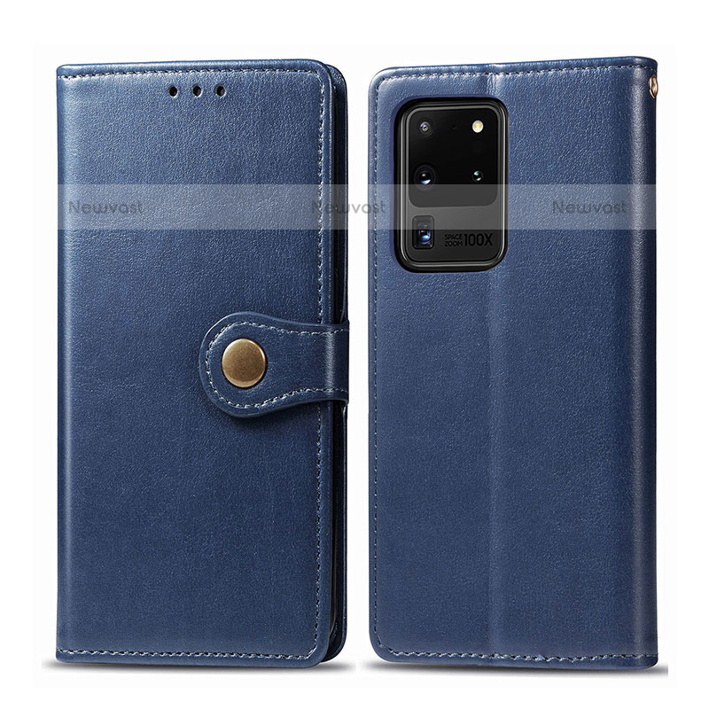 Leather Case Stands Flip Cover Holder S05D for Samsung Galaxy S20 Ultra 5G Blue