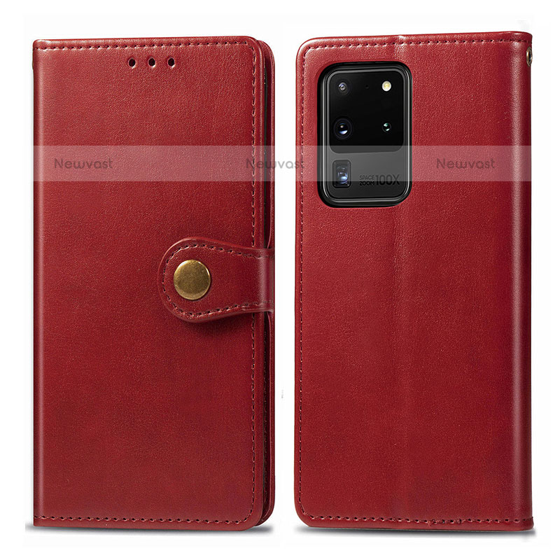 Leather Case Stands Flip Cover Holder S05D for Samsung Galaxy S20 Ultra 5G Red