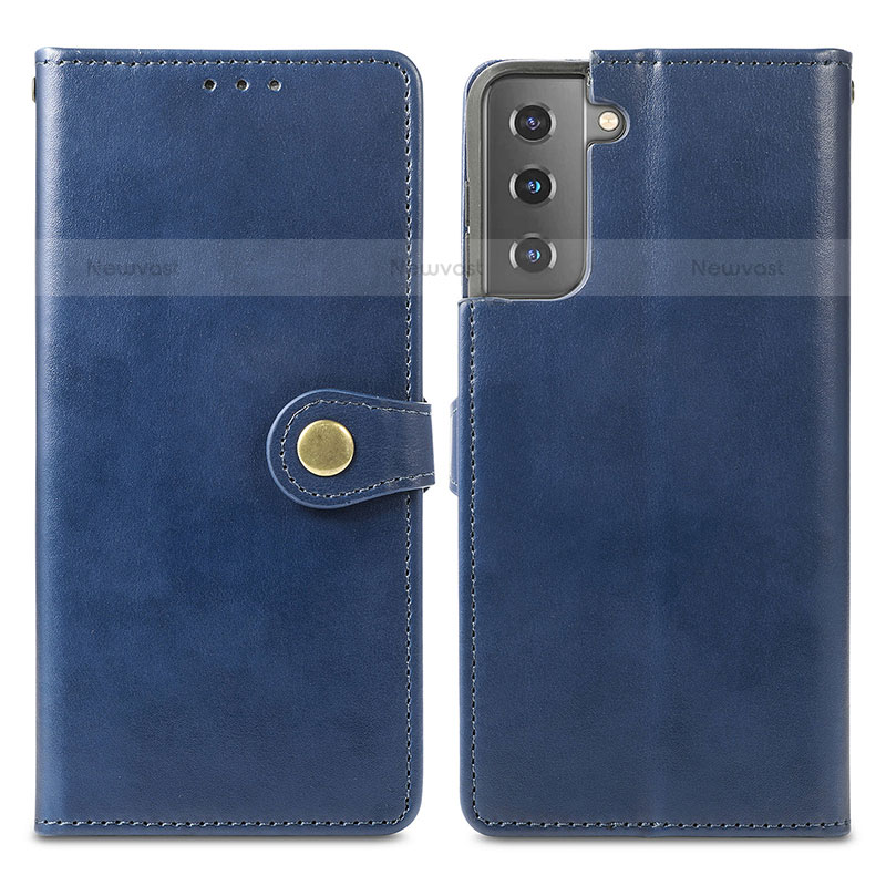 Leather Case Stands Flip Cover Holder S05D for Samsung Galaxy S21 Plus 5G Blue