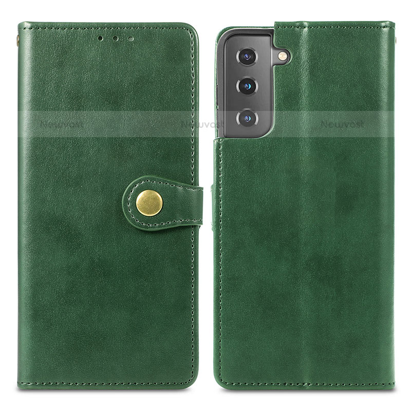 Leather Case Stands Flip Cover Holder S05D for Samsung Galaxy S21 Plus 5G Green