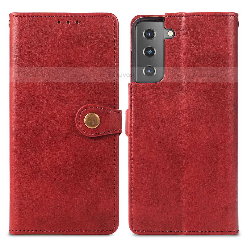 Leather Case Stands Flip Cover Holder S05D for Samsung Galaxy S21 Plus 5G Red