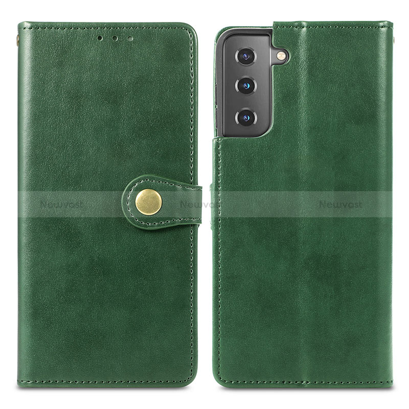 Leather Case Stands Flip Cover Holder S05D for Samsung Galaxy S22 Plus 5G Green