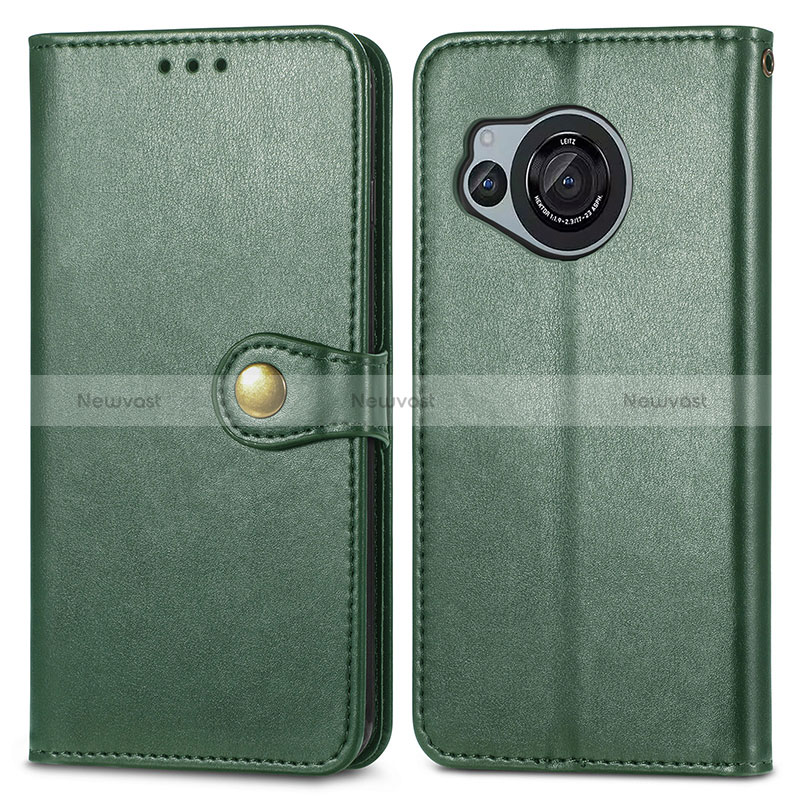 Leather Case Stands Flip Cover Holder S05D for Sharp Aquos R8 Green