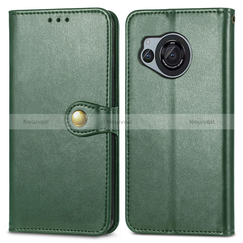 Leather Case Stands Flip Cover Holder S05D for Sharp Aquos R8s Green