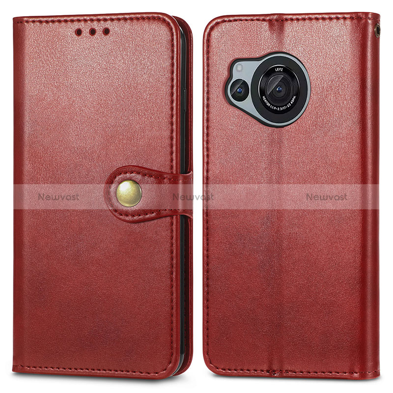 Leather Case Stands Flip Cover Holder S05D for Sharp Aquos R8s Red