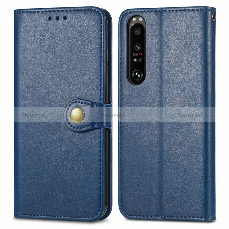 Leather Case Stands Flip Cover Holder S05D for Sony Xperia 1 III Blue