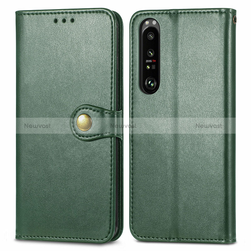 Leather Case Stands Flip Cover Holder S05D for Sony Xperia 1 III Green