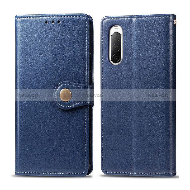 Leather Case Stands Flip Cover Holder S05D for Sony Xperia 10 II Blue