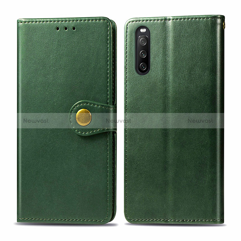 Leather Case Stands Flip Cover Holder S05D for Sony Xperia 10 III Green