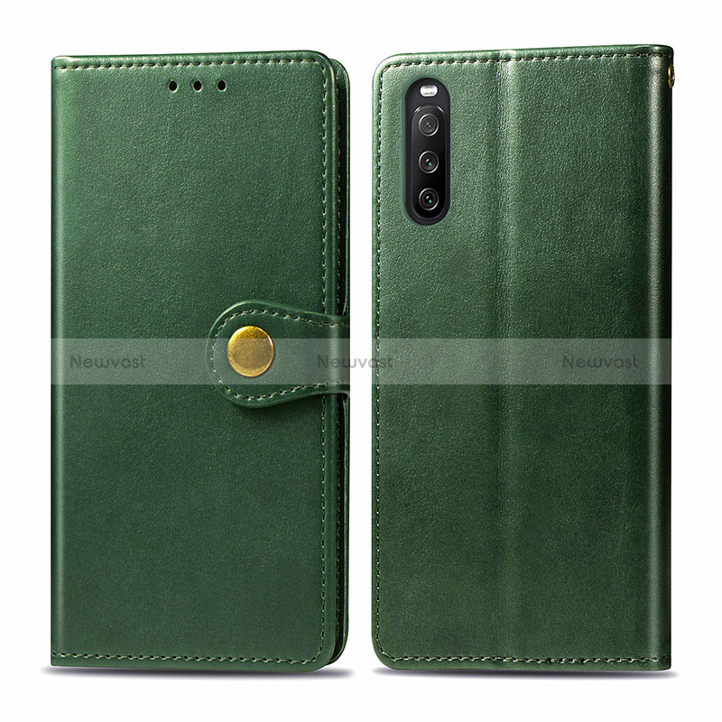 Leather Case Stands Flip Cover Holder S05D for Sony Xperia 10 III SOG04 Green
