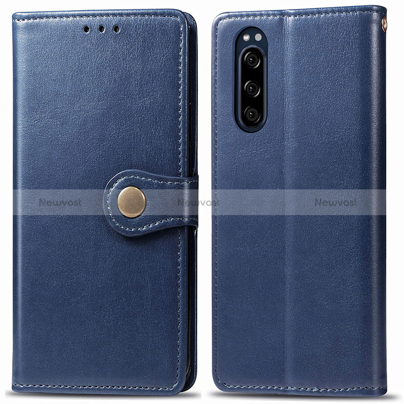 Leather Case Stands Flip Cover Holder S05D for Sony Xperia 5 Blue