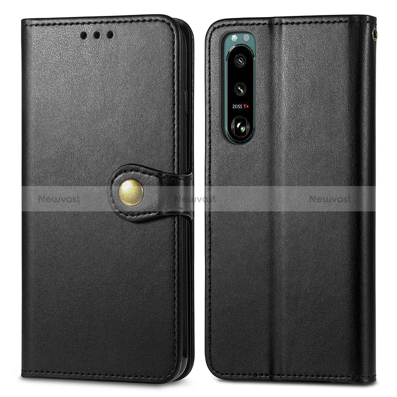 Leather Case Stands Flip Cover Holder S05D for Sony Xperia 5 III Black