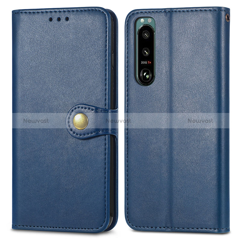 Leather Case Stands Flip Cover Holder S05D for Sony Xperia 5 III Blue