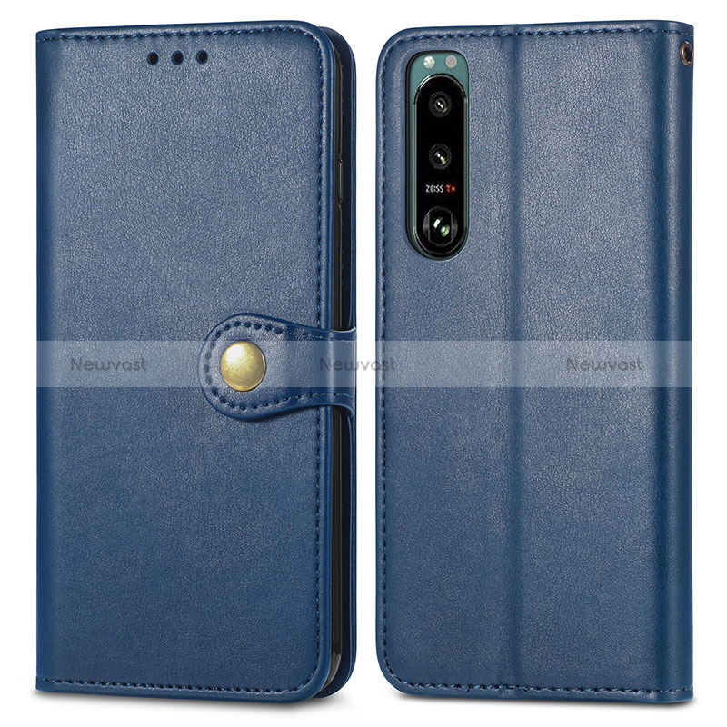 Leather Case Stands Flip Cover Holder S05D for Sony Xperia 5 III SO-53B Blue