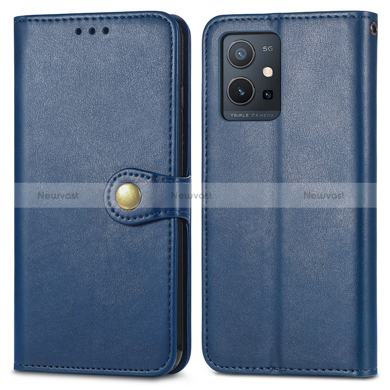 Leather Case Stands Flip Cover Holder S05D for Vivo iQOO Z6 5G Blue