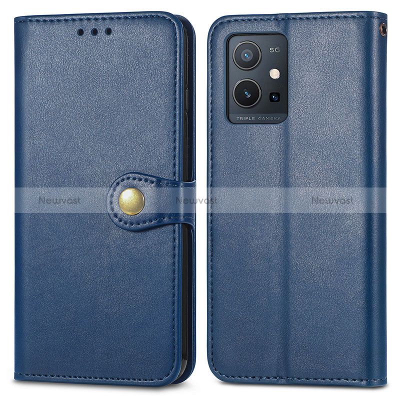 Leather Case Stands Flip Cover Holder S05D for Vivo T1 5G India Blue