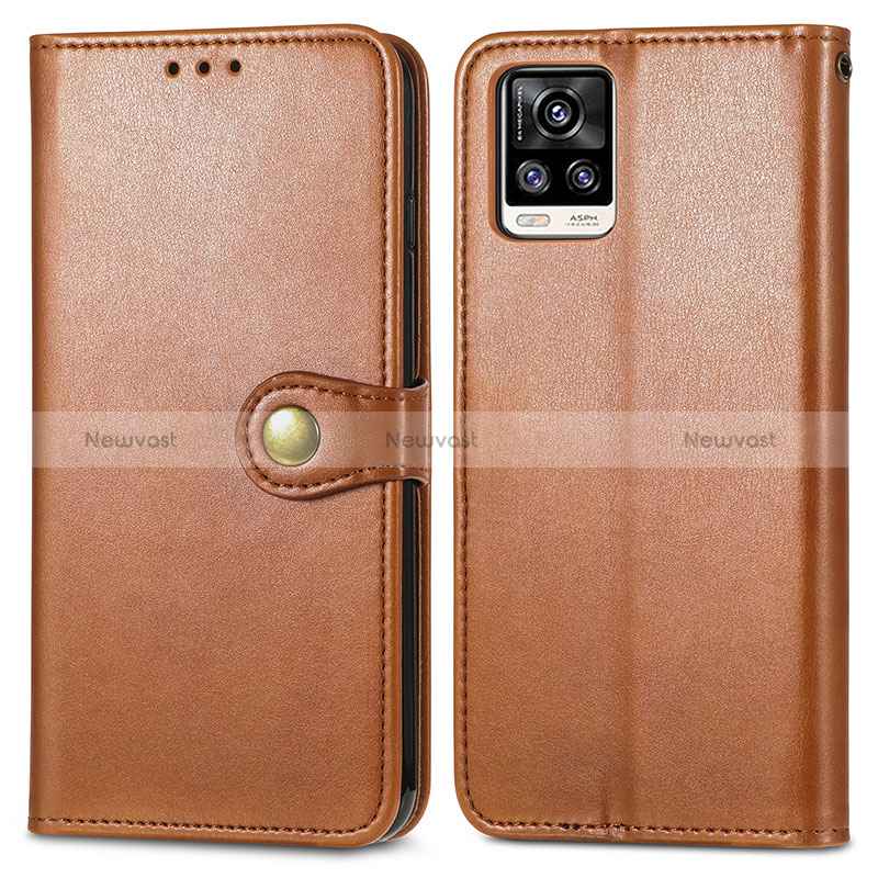 Leather Case Stands Flip Cover Holder S05D for Vivo V20 Brown