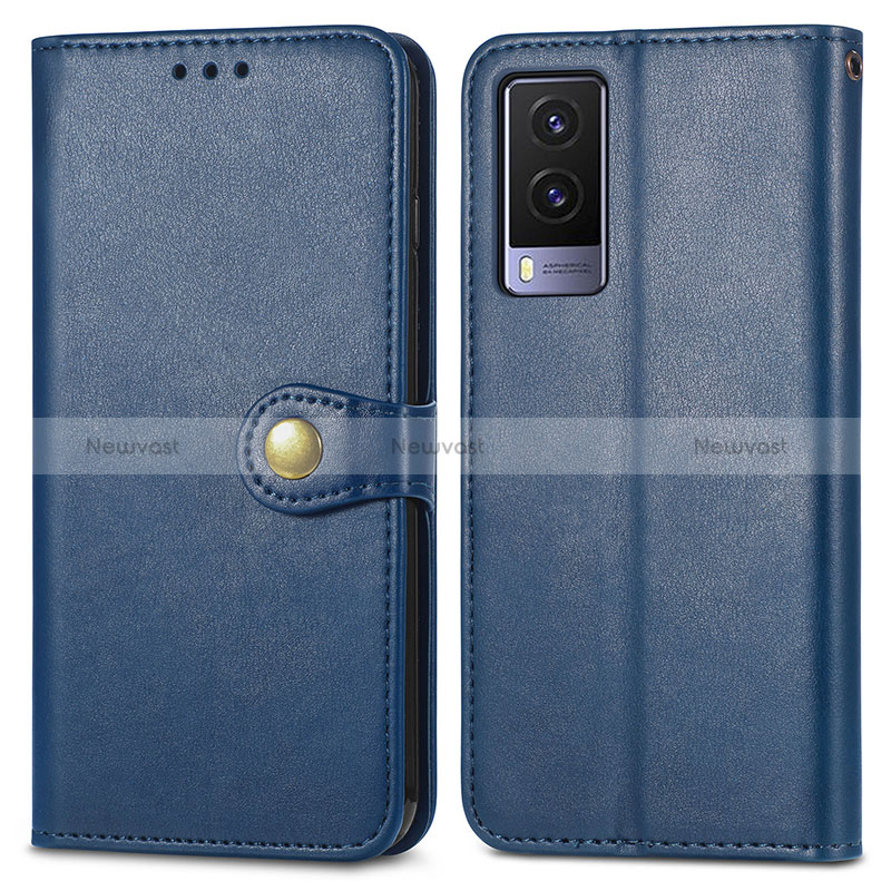 Leather Case Stands Flip Cover Holder S05D for Vivo V21e 5G Blue