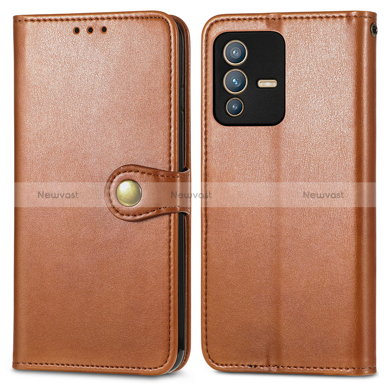 Leather Case Stands Flip Cover Holder S05D for Vivo V23 Pro 5G Brown
