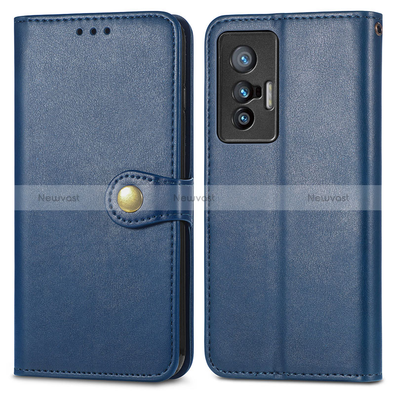 Leather Case Stands Flip Cover Holder S05D for Vivo X70t Blue