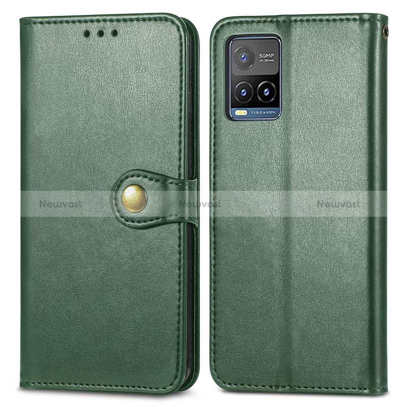 Leather Case Stands Flip Cover Holder S05D for Vivo Y21a Green