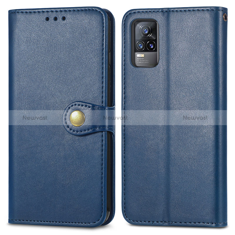 Leather Case Stands Flip Cover Holder S05D for Vivo Y73 (2021) Blue