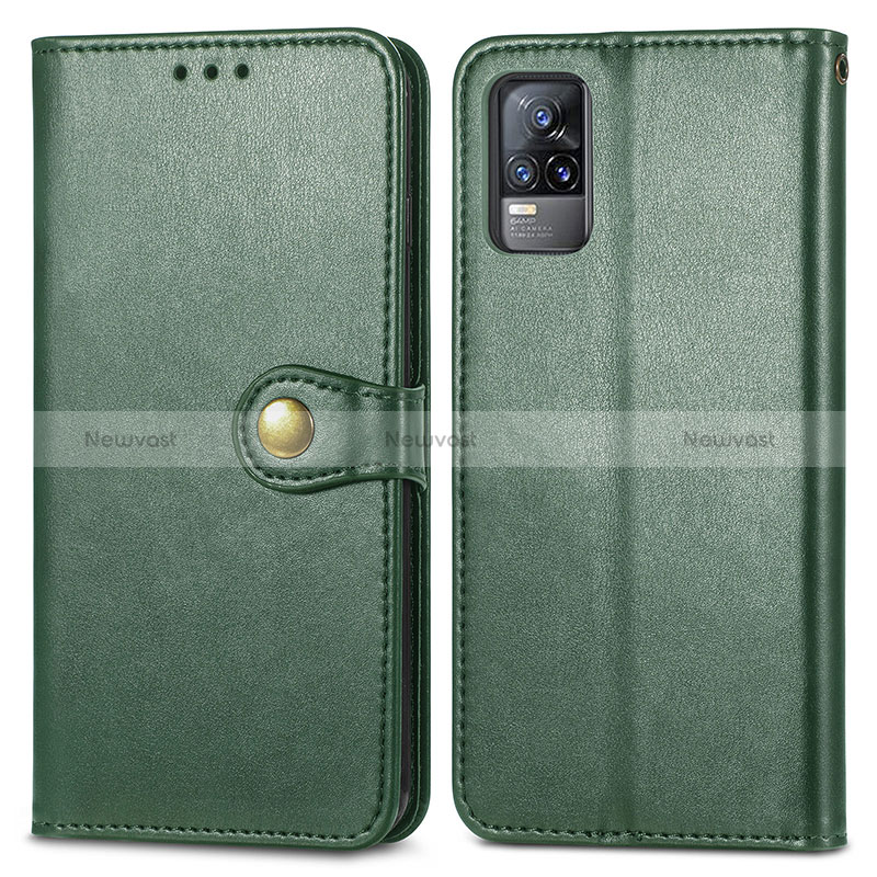 Leather Case Stands Flip Cover Holder S05D for Vivo Y73 (2021) Green