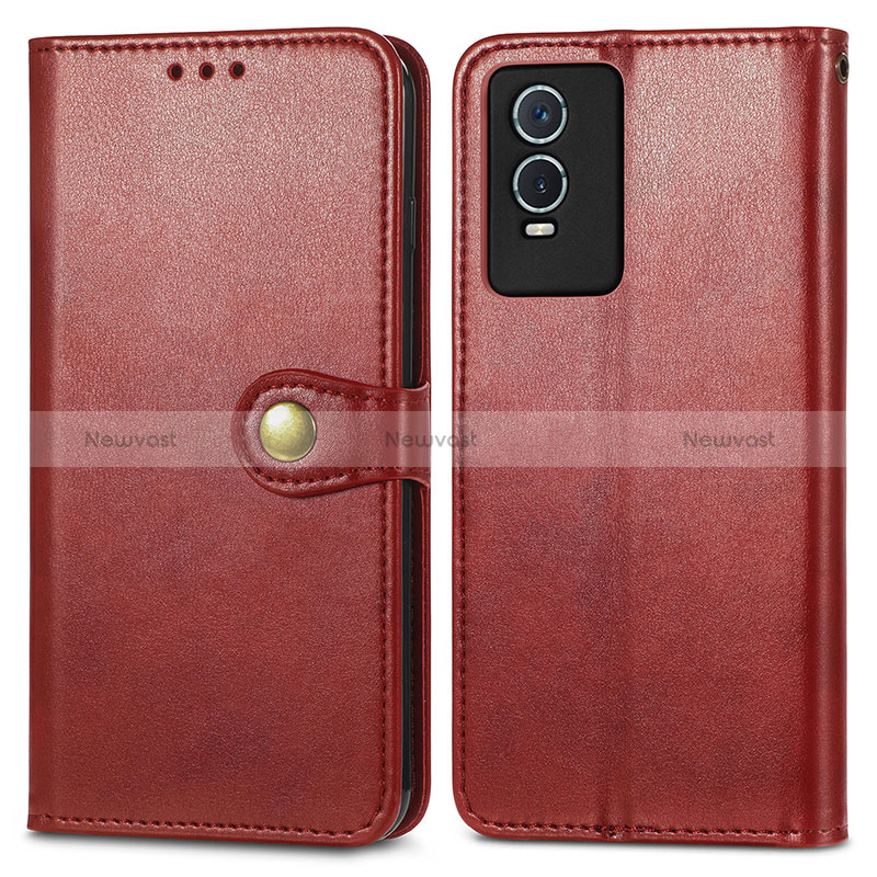 Leather Case Stands Flip Cover Holder S05D for Vivo Y74s 5G Red