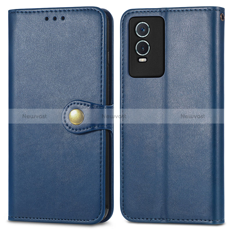 Leather Case Stands Flip Cover Holder S05D for Vivo Y76s 5G Blue