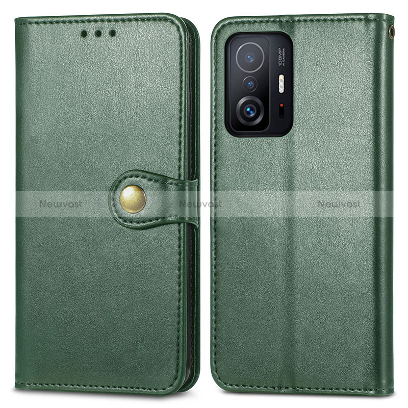 Leather Case Stands Flip Cover Holder S05D for Xiaomi Mi 11T Pro 5G Green