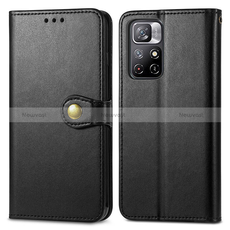 Leather Case Stands Flip Cover Holder S05D for Xiaomi Poco M4 Pro 5G Black