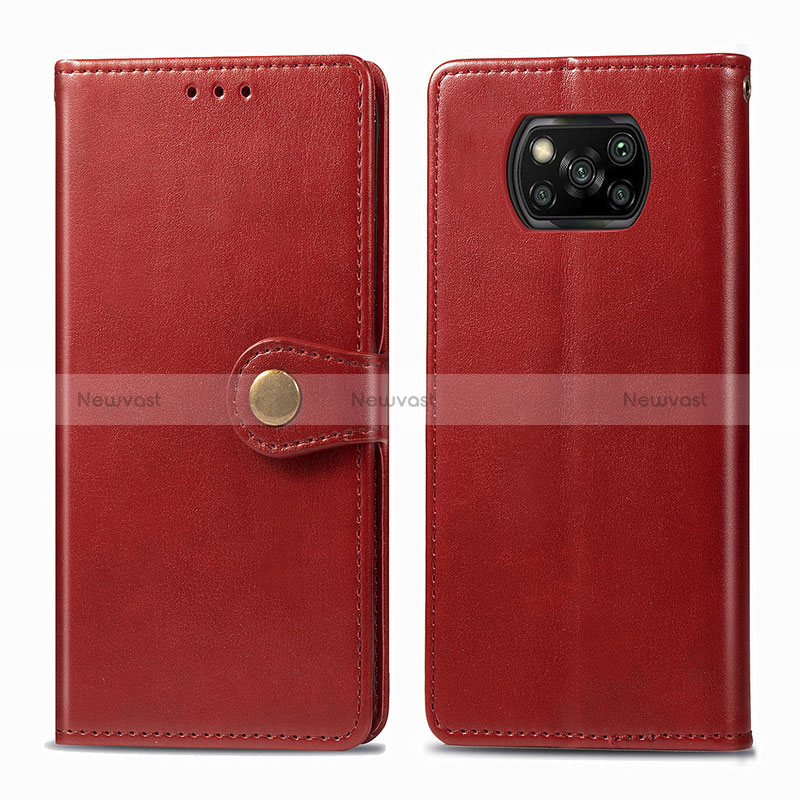 Leather Case Stands Flip Cover Holder S05D for Xiaomi Poco X3 NFC Red