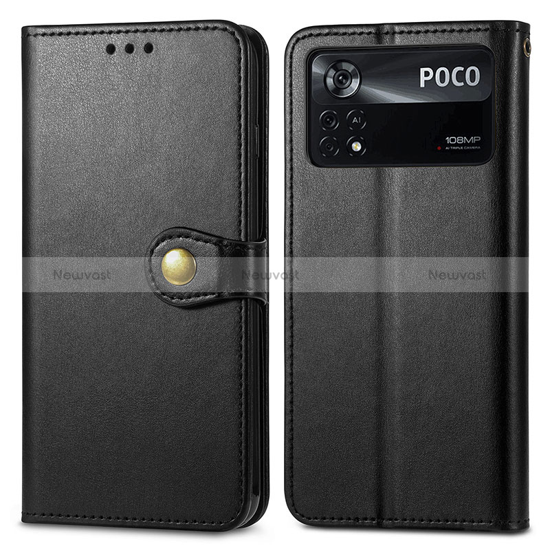 Leather Case Stands Flip Cover Holder S05D for Xiaomi Poco X4 Pro 5G Black
