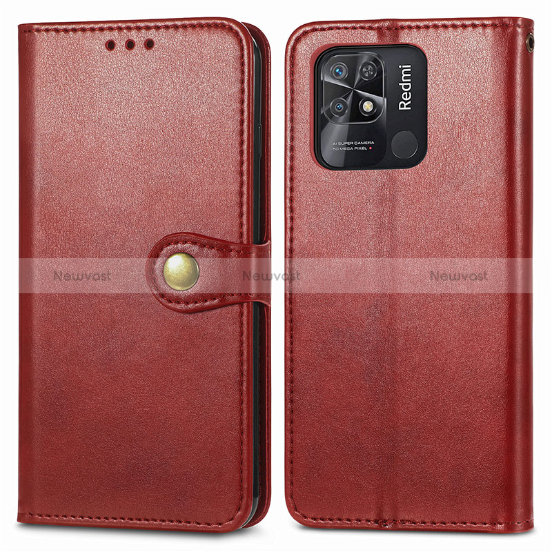Leather Case Stands Flip Cover Holder S05D for Xiaomi Redmi 10 Power Red