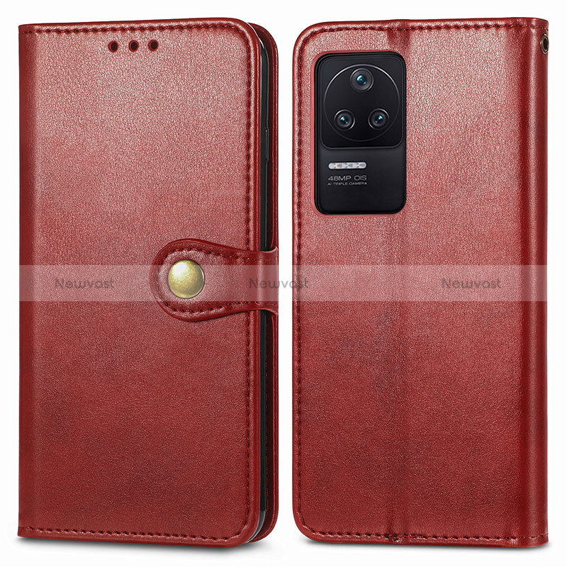 Leather Case Stands Flip Cover Holder S05D for Xiaomi Redmi K40S 5G Red