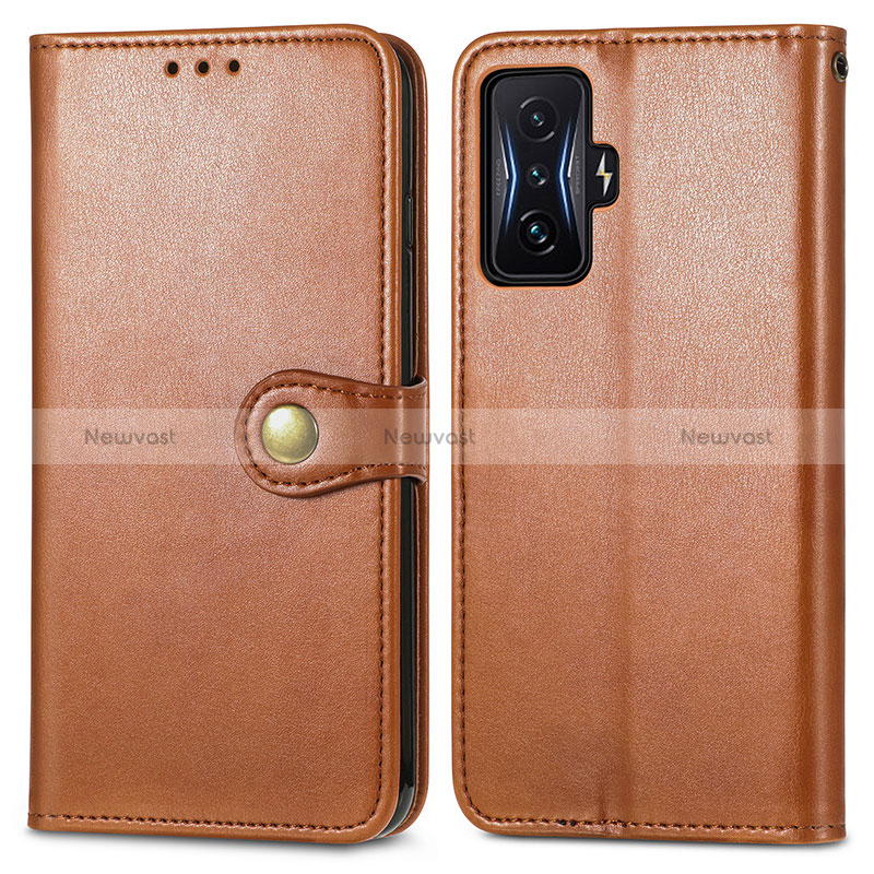 Leather Case Stands Flip Cover Holder S05D for Xiaomi Redmi K50 Gaming 5G Brown