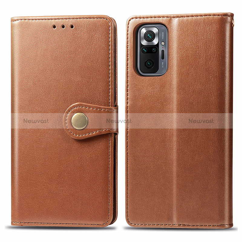Leather Case Stands Flip Cover Holder S05D for Xiaomi Redmi Note 10 Pro 4G Brown